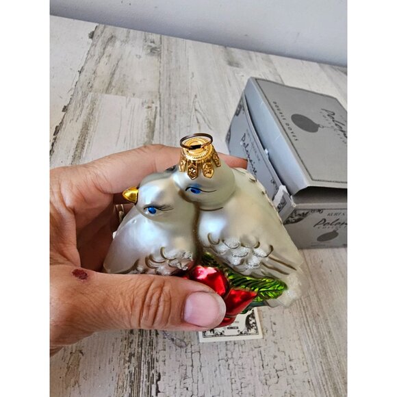 Polonaise double doves bird glass ornament poinsettia Xmas tree Kurt Adler - Picture 8 of 9